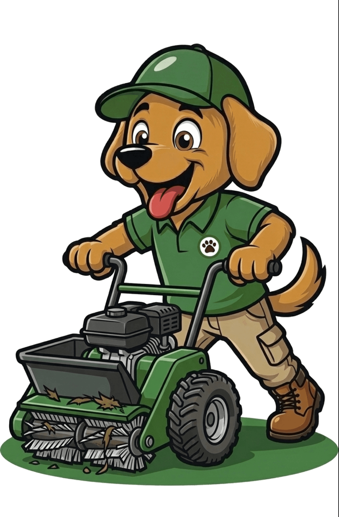 A Scoop Dogg dog with a lawn mower