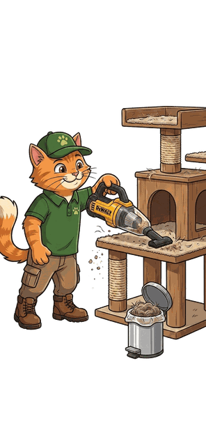 A Scoop Dogg cat cleaning a cat tree